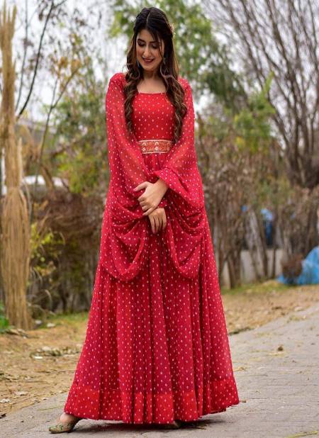 Bandhej Belt By Bhargavi Tex Faux Georgette Maxi Dress With Embroidery Belt Gown Catalog